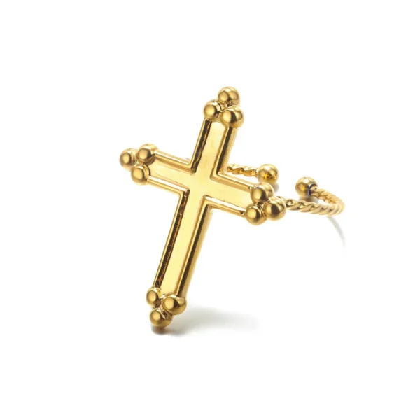 Wholesale Stainless Steel Cross Ring Double Layer Band Ring Women Fashion Jewelry Gold Color Antique Rings