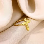 Wholesale Stainless Steel Cross Ring Double Layer Band Ring Women Fashion Jewelry Gold Color Antique Rings