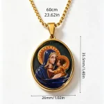 Mecrt Wholesale Stainless Steel Catholic Oval Pendant Necklace Colorful Enamel Religious Jewelry Unisex Fashion Charm - Image 3