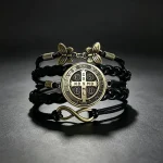 Wholesale St Benedict Medal Leather Wrap Bracelet Vintage Punk Multi Layer Braided Cord Jewelry Men Women - Image 2