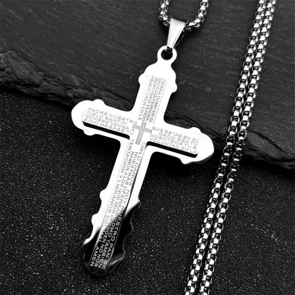 Wholesale Stainless Steel Cross Pendant Necklace Men Women Religious Vintage Double Layer Two Tone Jewelry Accessories