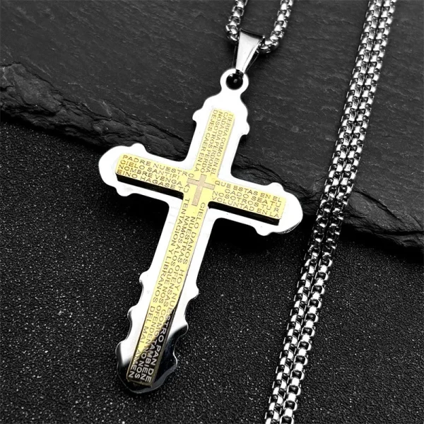 Wholesale Stainless Steel Cross Pendant Necklace Men Women Religious Vintage Double Layer Two Tone Jewelry Accessories