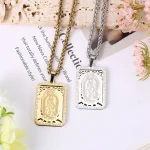Wholesale Stainless Steel Religious Square Medal Pendant Necklace Virgin Mary Prayer Charm Unisex Vintage Jewelry - Image 6