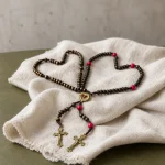Catholic Rosary Pair Wooden Bead Prayer Necklaces Heart Pendant Crucifix Jewelry for Couples - Image 2