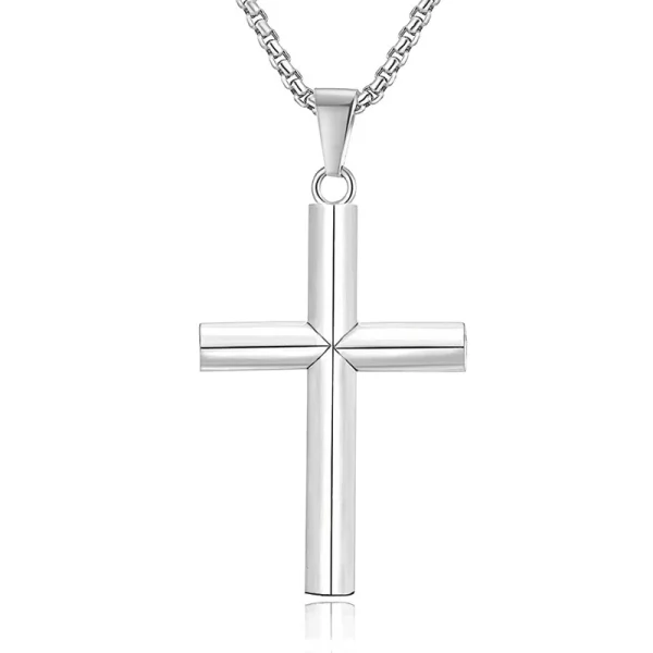 Wholesale Titanium Steel Cross Pendant Necklace Men Fashion Simple Rhombus Beveled Square Pearl Chain Jewelry Accessorie