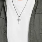 Wholesale Stainless Steel Lightning Cross Pendant Necklace Men Punk Vintage Two Tone Jewelry Gift - Image 2