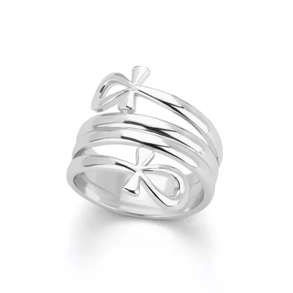 Wholesale Stainless Steel Cross Ring Double Layer Band Ring Women Fashion Jewelry Gold Color Antique Rings