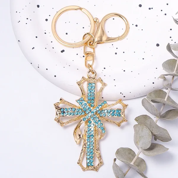 Wholesale Metal Rhinestone Cross Keychain Small Keychain Charm Car Bag Key Chain Accessories Gift