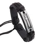 Wholesale Metal Alloy PU Leather Cross Charm Bracelet Religious Wristband Men Women Fashion Jewelry Accessories