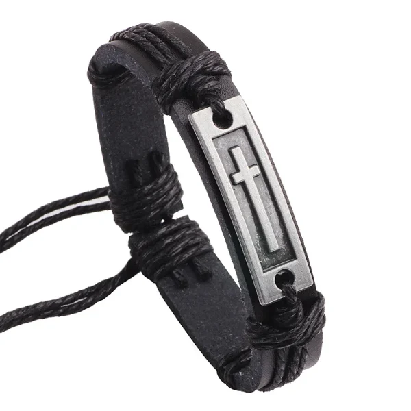 Wholesale Metal Alloy PU Leather Cross Charm Bracelet Religious Wristband Men Women Fashion Jewelry Accessories