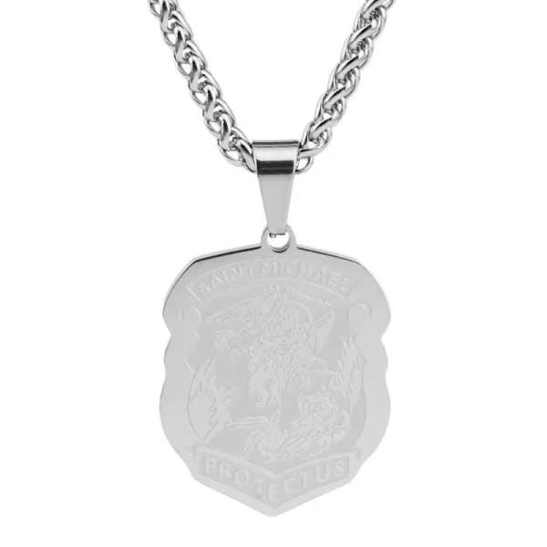 Stainless Steel Archangel Saint Michael Shield Pendant Necklace Unisex Trendy Religious Jewelry Wholesale