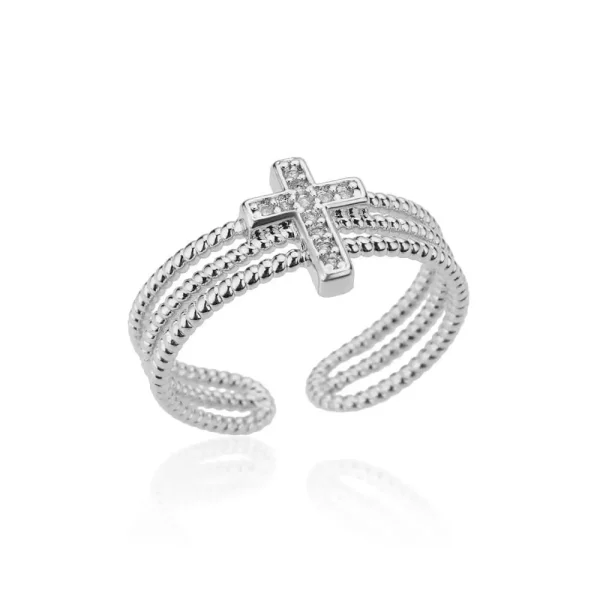 Wholesale Stainless Steel Cross Ring Double Layer Band Ring Women Fashion Jewelry Gold Color Antique Rings