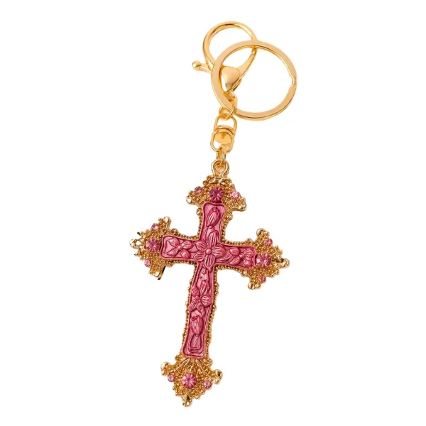 Wholesale Zinc Alloy Rhinestone Cross Keychain Key Ring Drip Oil Charm Light Luxury Gift Key Holder Accessory