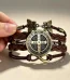Wholesale St Benedict Medal Leather Wrap Bracelet Vintage Punk Multi Layer Braided Cord Jewelry Men Women