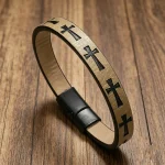 Wholesale Vintage Cross Pattern Braided Leather Bracelet Men Magnetic Clasp Multi Layer Wristband Fashion Jewelry - Image 4