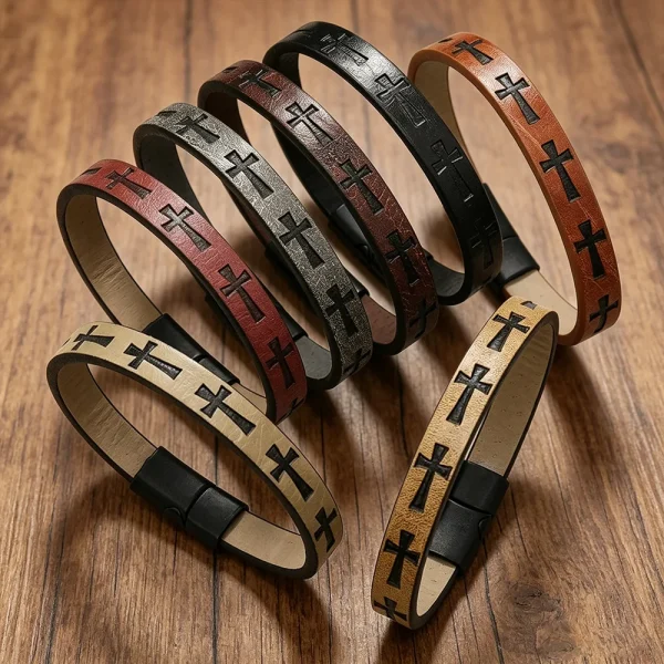 Wholesale Vintage Cross Pattern Braided Leather Bracelet Men Magnetic Clasp Multi Layer Wristband Fashion Jewelry