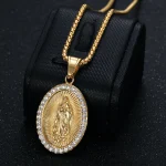 Wholesale Titanium Steel Gold Plated Rhinestone Pendant Necklace Hip Hop Jewelry DIY Accessories Unisex