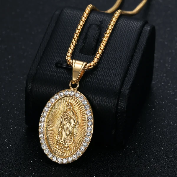 Wholesale Titanium Steel Gold Plated Rhinestone Pendant Necklace Hip Hop Jewelry DIY Accessories Unisex