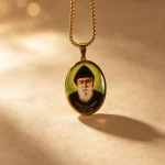 Mecrt Stainless Steel Oval Portrait Pendant Necklace Charbel Makhlouf Catholic Religious Gift