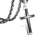 Wholesale Zinc Alloy Rhinestone Cross Pendant Necklace Men Fashion Jewelry Two Tone Double Layer DIY Accessories