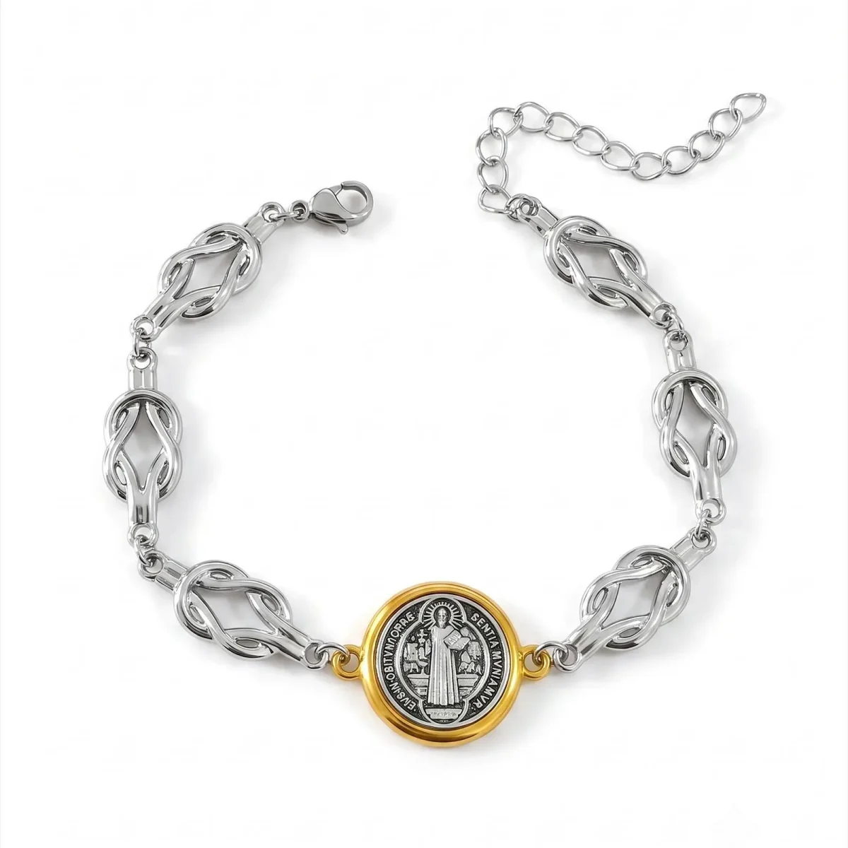Wholesale Zinc Alloy Vintage Religious Portrait Charm Pendant Bracelet Knot Design Catholic Saint Benedict Jewelry Unisex - Image 5