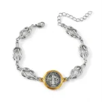 Wholesale Zinc Alloy Vintage Religious Portrait Charm Pendant Bracelet Knot Design Catholic Saint Benedict Jewelry Unisex - Image 5