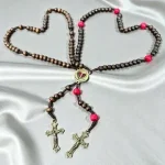 Catholic Rosary Pair Wooden Bead Prayer Necklaces Heart Pendant Crucifix Jewelry for Couples - Image 3