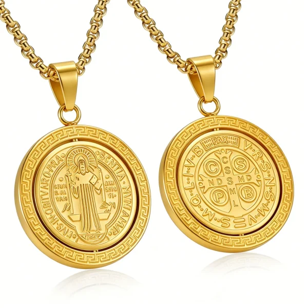 Stainless Steel Religious Pendant Necklace Exorcism St Benedict Amulet Titanium Steel Non Fading Unisex Jewelry Wholesal