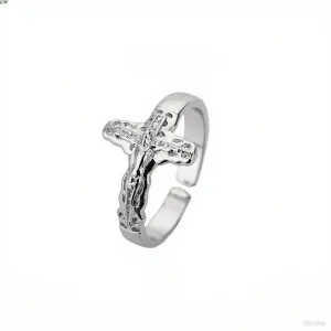 Wholesale Stainless Steel Cross Ring Double Layer Band Ring Women Fashion Jewelry Gold Color Antique Rings