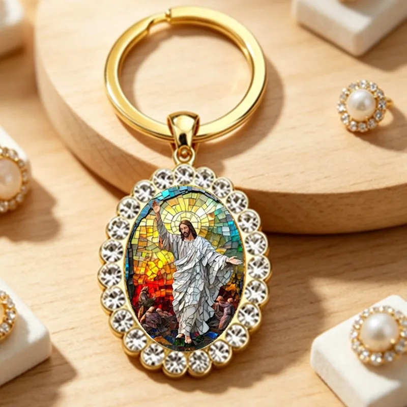 Hb628e6b04317488fb8f91281ba62d7f70 Wholesale Zinc Alloy Catholic Jesus Pattern Sticker Keychain Factory Direct Accessories - Image 1