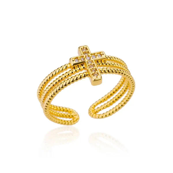 Wholesale Stainless Steel Cross Ring Double Layer Band Ring Women Fashion Jewelry Gold Color Antique Rings