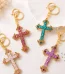 Wholesale Zinc Alloy Rhinestone Cross Keychain Key Ring Drip Oil Charm Light Luxury Gift Key Holder Accessory