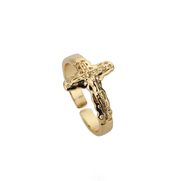 Wholesale Stainless Steel Cross Ring Double Layer Band Ring Women Fashion Jewelry Gold Color Antique Rings