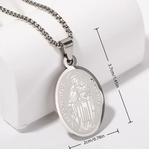 Wholesale Titanium Steel Catholic Oval Portrait Pendant Necklace Vintage Engraved Clavicle Chain Unisex DIY Jewelry Acce