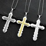 Wholesale Stainless Steel Cross Pendant Necklace Men Women Religious Vintage Double Layer Two Tone Jewelry Accessories
