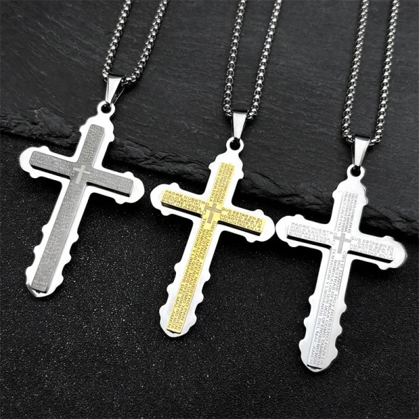 Wholesale Stainless Steel Cross Pendant Necklace Men Women Religious Vintage Double Layer Two Tone Jewelry Accessories