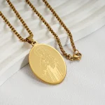 Wholesale Stainless Steel Religious Pendant Necklace Pearl Chain Gold Plated Oval Charm Women Jewelry Accessories
