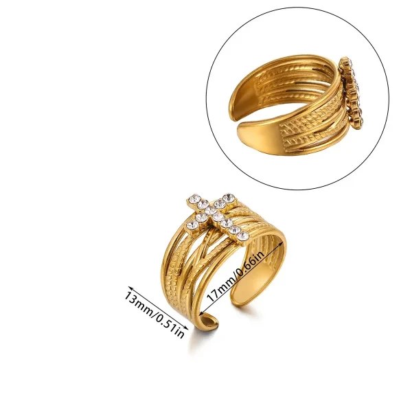 Wholesale Stainless Steel Cross Ring Double Layer Band Ring Women Fashion Jewelry Gold Color Antique Rings