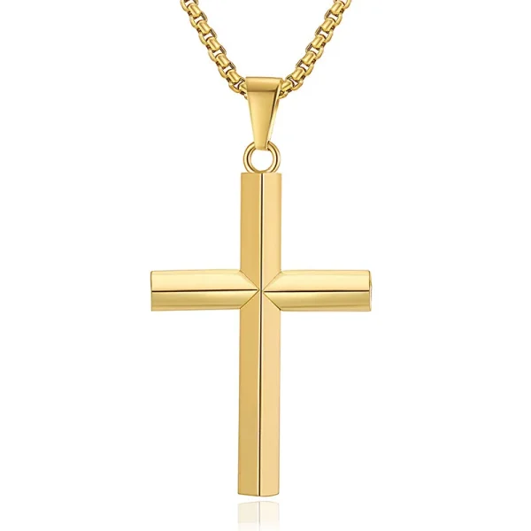 Wholesale Titanium Steel Cross Pendant Necklace Men Fashion Simple Rhombus Beveled Square Pearl Chain Jewelry Accessorie