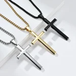 Wholesale Stainless Steel Cross Pendant Necklace Men Fashion Jewelry Titanium Steel Charm Minimalist Hip Hop Rock Accessories