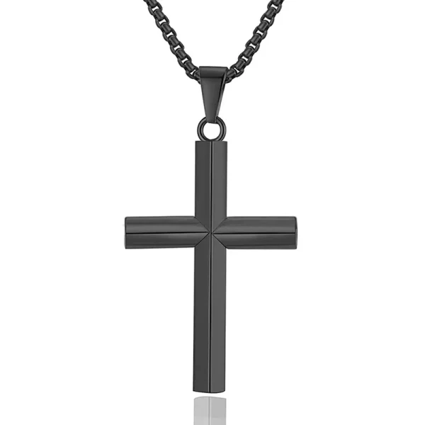 Wholesale Titanium Steel Cross Pendant Necklace Men Fashion Simple Rhombus Beveled Square Pearl Chain Jewelry Accessorie