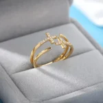 Wholesale Stainless Steel Cross Ring Double Layer Band Ring Women Fashion Jewelry Gold Color Antique Rings - Image 2