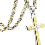 Wholesale Zinc Alloy Rhinestone Cross Pendant Necklace Men Fashion Jewelry Two Tone Double Layer DIY Accessories - Image 5