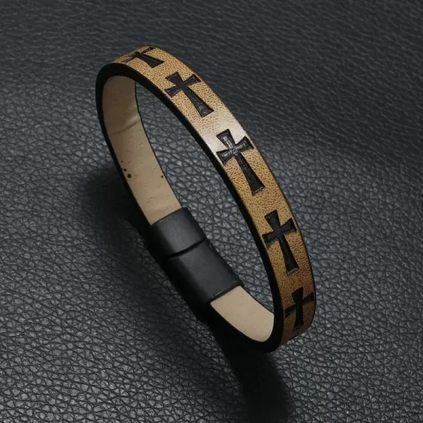 Wholesale Vintage Cross Pattern Braided Leather Bracelet Men Magnetic Clasp Multi Layer Wristband Fashion Jewelry