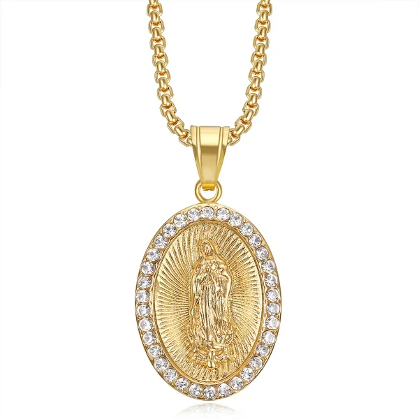 Wholesale Titanium Steel Gold Plated Rhinestone Pendant Necklace Hip Hop Jewelry DIY Accessories Unisex