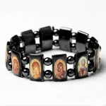 Hematite Orthodox Icon Bracelet Oil-Drop Alloy Bracelet Catholic Gift Religious Christian Devotional Saint Portrait Jewelry
