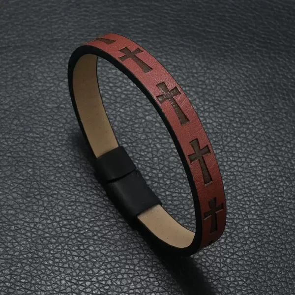 Wholesale Vintage Cross Pattern Braided Leather Bracelet Men Magnetic Clasp Multi Layer Wristband Fashion Jewelry