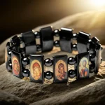 Hematite Orthodox Icon Bracelet Oil-Drop Alloy Bracelet Catholic Gift Religious Christian Devotional Saint Portrait Jewelry - Image 3