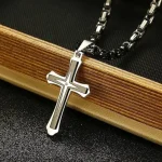 Wholesale Zinc Alloy Rhinestone Cross Pendant Necklace Men Fashion Jewelry Two Tone Double Layer DIY Accessories - Image 3