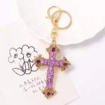 Wholesale Zinc Alloy Rhinestone Cross Keychain Key Ring Drip Oil Charm Light Luxury Gift Key Holder Accessory - Image 3